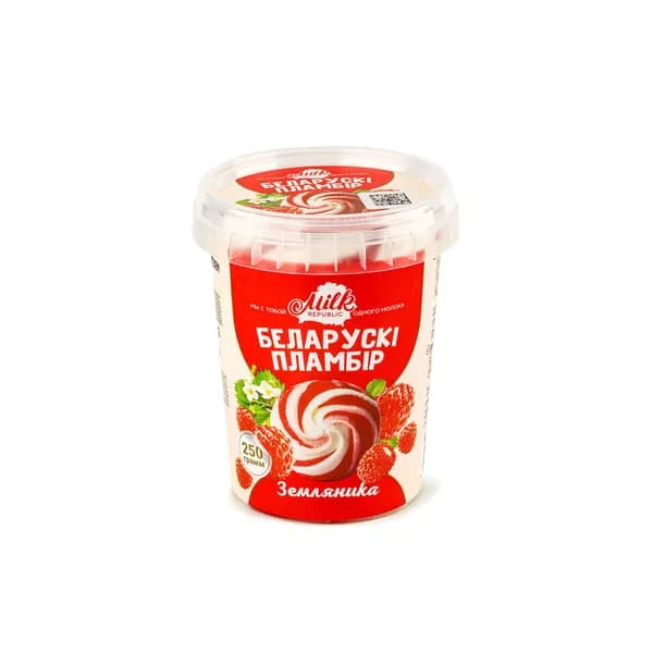 Мороженое Ведро MILK REPUBLIC "БЕЛАРУСКI ПЛАМБIР"пломбир Земляника 250 грамм