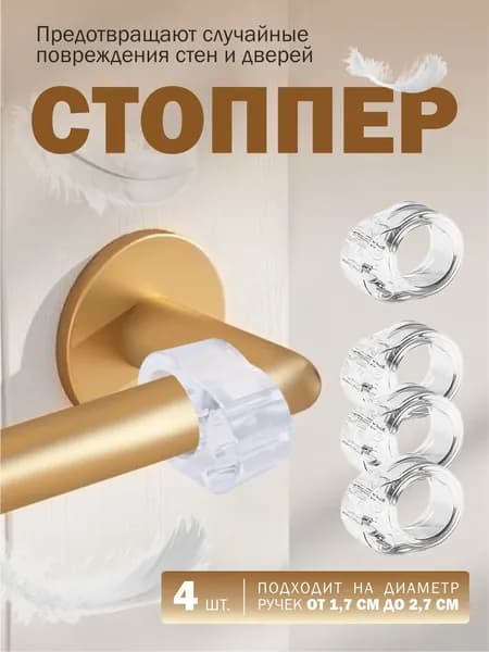 Стоппер на дверную ручку силиконовый 4 шт прозрачные