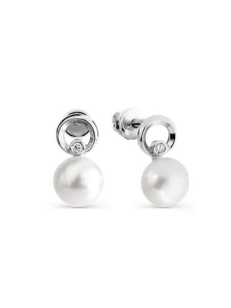 Серьги женские серебряные 925 пробы с жемчугом и фианитами, КОЮЗ Топаз