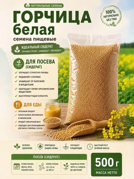Горчица белая 500 гр семена пищевые натуральные, сидерат, для еды, для консервирования
