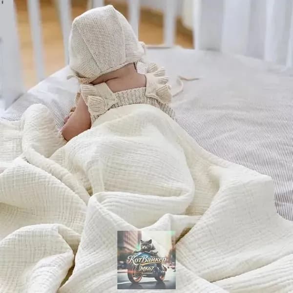 Плед двусторонний , Муслин, Хлопок, 110 см х 110 см