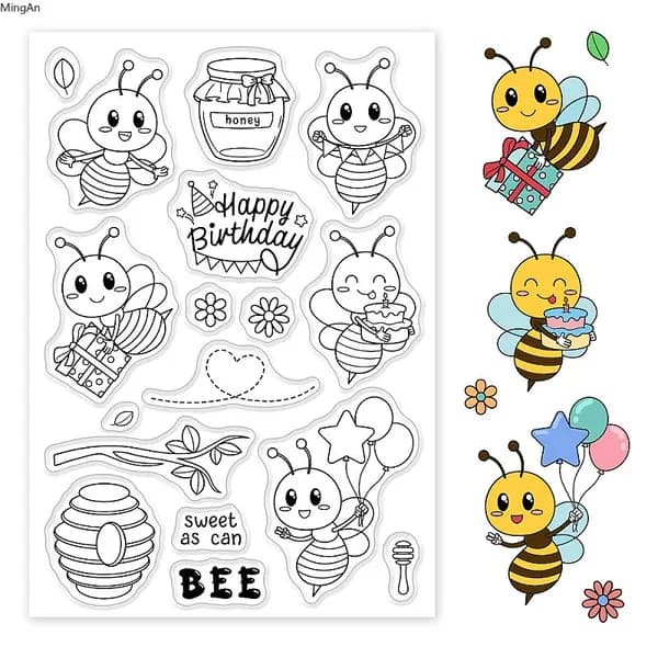 1 шт. Прозрачные штампы с надписью С Днем Рождения в виде пчел, меда, сот, силиконовые прозрачные штампы-печати для открыток
