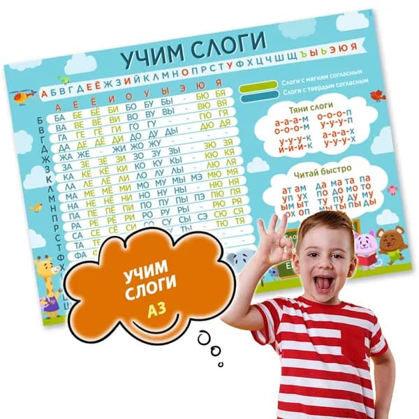 Плакаты для детей обучающие Woozzee Читаем по слогам буквы, для оформления детского сада и школы, для детской комнаты и сада, подарки для девочек и мальчиков