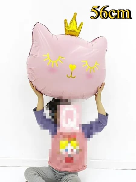 кошачья голова с короной из фольгированного воздушного шара, 1 штука