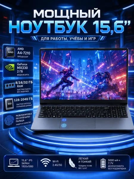 HAOLA Игровой ноутбук 15.6", AMD A4-7210, RAM 8 ГБ 512 ГБ, NVIDIA GeForce MX330 (2 Гб), Windows Pro, серый, Русская раскладка