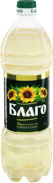 Масло подсолнечное БЛАГО рафинированное дезодорированное высший сорт, 1л