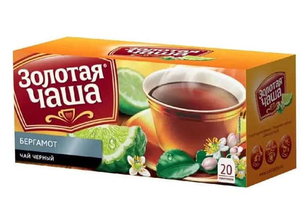 Золотая чаша чёрный Бергамот 25 пак. 2 г, 1 уп