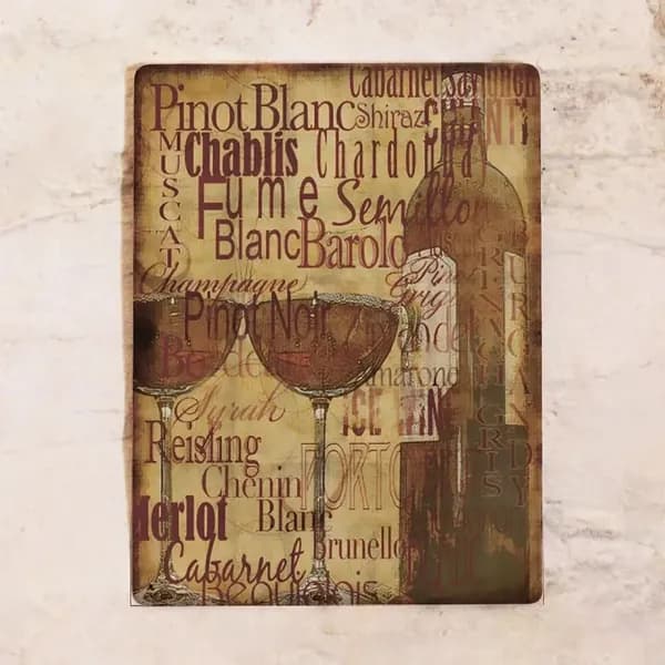 Жестяная табличка винтажные вина / Vintage wine, декор винотеки, металл, 20х30 см