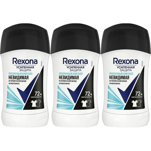 Антиперспирант стик Rexona Прозрачный кристалл женский 40 мл, набор: 3 штуки