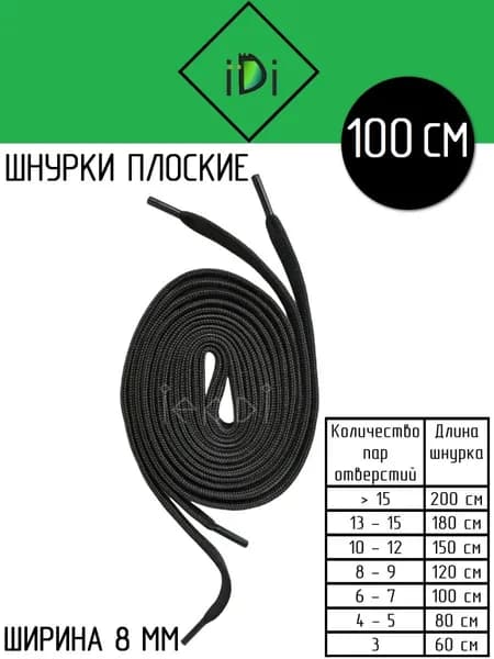 Шнурки плоские черные 100 см