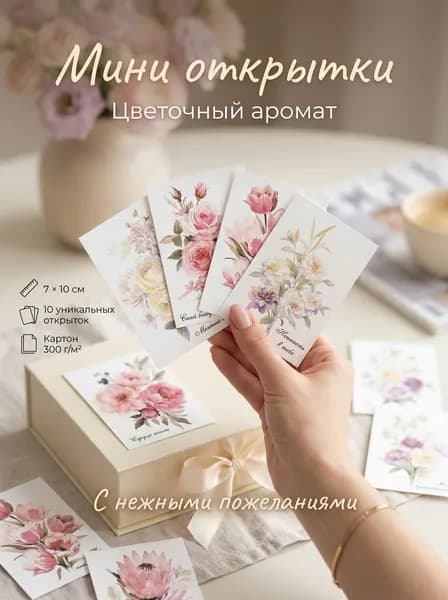 Мини открытки "Цветочный аромат", 7 х 10 см., мини открытки с пожеланиями