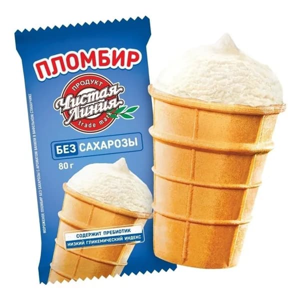 Мороженое пломбир Чистая линия ванильный 80 г