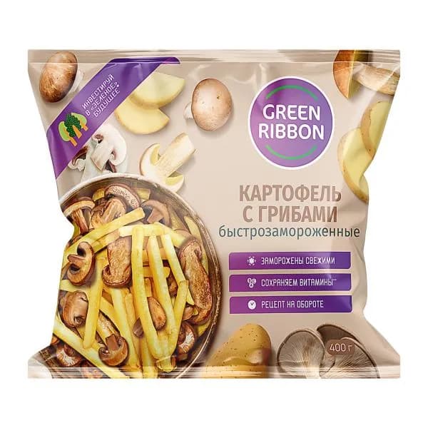 Картофель с грибами Green Ribbon быстрозамороженный 400г