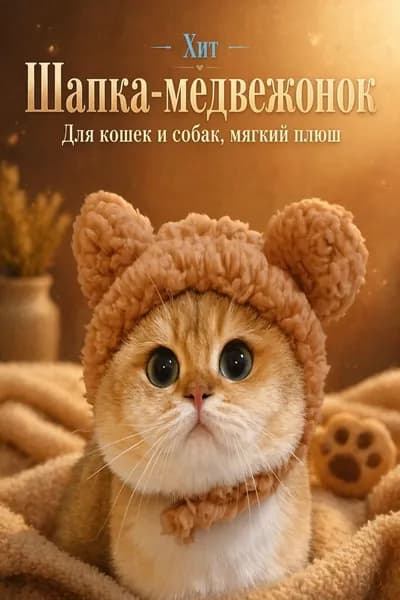 Мягкая плюшевая шапочка для кошек и собак с ушками медвежонка для фотосессий