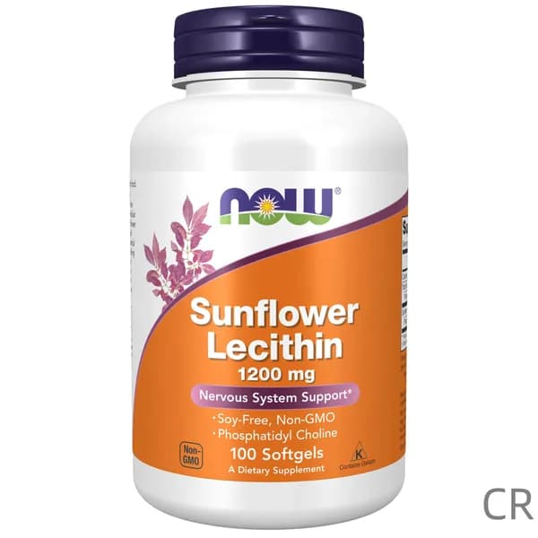 NOW Sunflower Lecithin, Лецитин подсолнечный 1200мг 100 мягких капсул, Антиоксидант для печени, обмена веществ и иммунитет