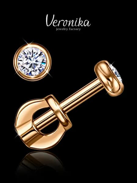 Серьги пусеты серебро 925 позолоченное с фианитами Veronika jewelry factory