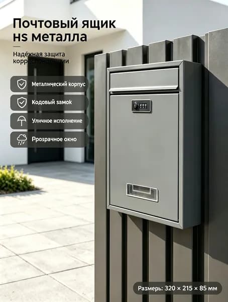 Почтовый ящик 320 мм x 220 мм x 85 мм, серый