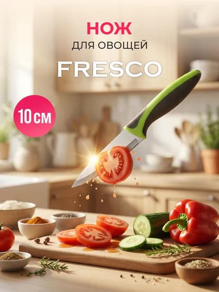 Нож кухонный Fresco, с чехлом, нескользящая ручка, 10см, зеленый