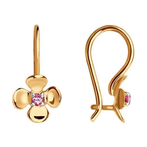 Серьги детские из золота 585 пробы на петле с фианитом