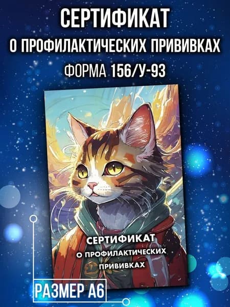 Сертификат о профилактических прививках Аурасо для детей, форма 156/у-93, в школу, детский сад, размер А6