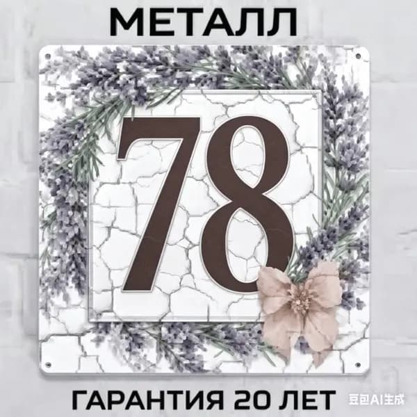 Номерной знак для дома в провансальском стиле, лавандовый, металл, 20х20 см.