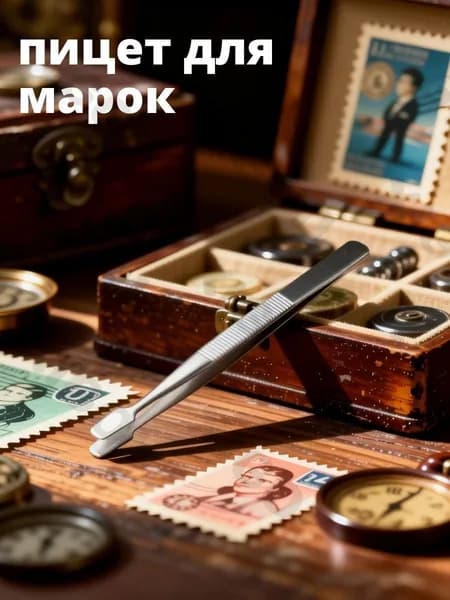 Пинцет для марок из никелированной стали, серебристый, филателии