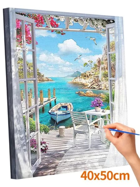 Картина по номерам Без рамки 40x50cm,цветной холст - Вид из окна