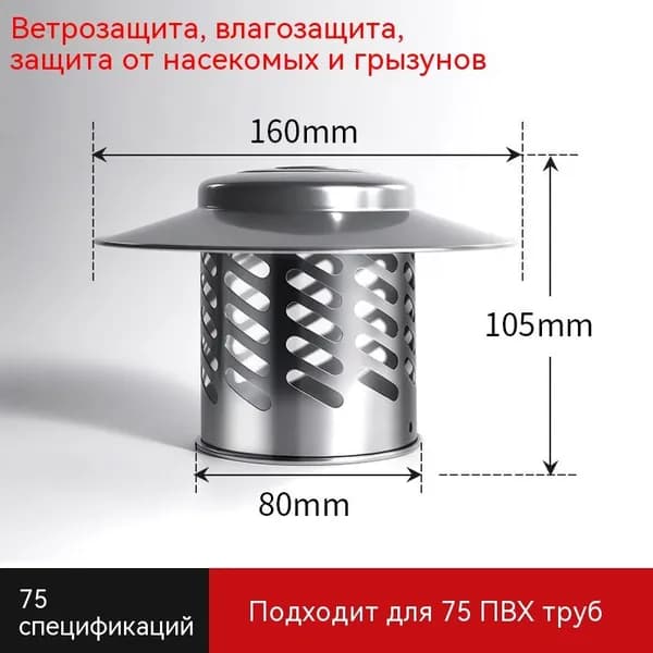 Зонт из нержавеющей стали f75 мм, универсальный,Воздухозаборник для зонта