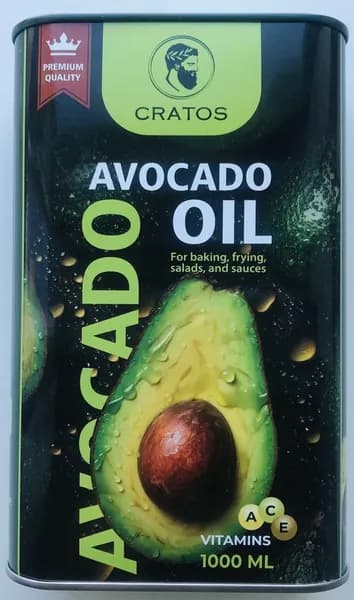 Масло авокадо, для жарки и салатов, рафинированное "Avocado Oil" 1л Cratos жестяная банка