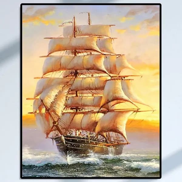 Цифровая живопись Морской парусник в абстрактном стиле, 40 50 см, без рамки