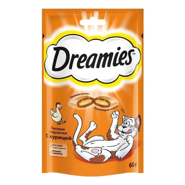 Лакомство Dreamies с курицей для взрослых кошек 60 г