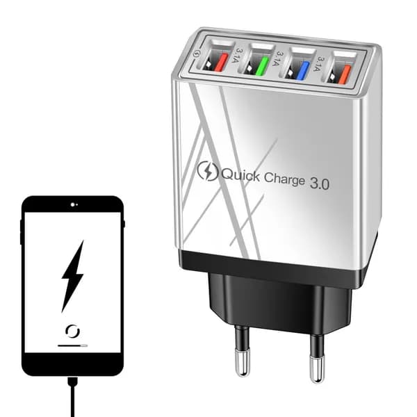 Зарядное устройство USB 4 порта QC3.0, быстрая зарядка 3A