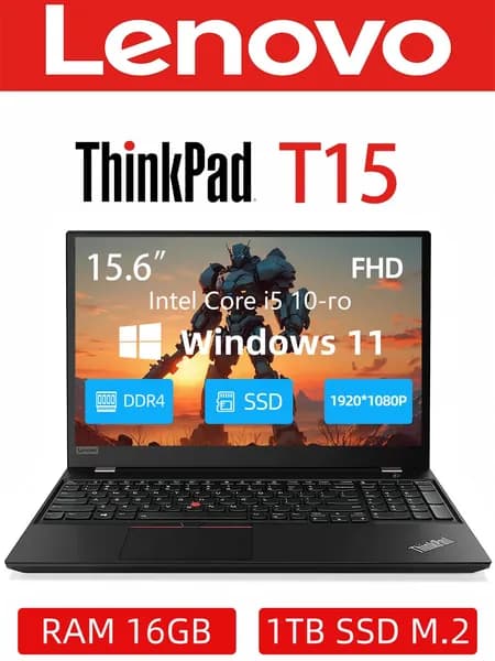 Lenovo Ноутбук 15.6", Intel Core i5-10210U, RAM 16 ГБ, SSD 1024 ГБ, Intel UHD Graphics, Windows Pro, (T15 Gen1), Русская раскладка
