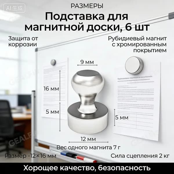 Магниты для доски маркерной, магниты на холодильник (12*16) 6 шт.