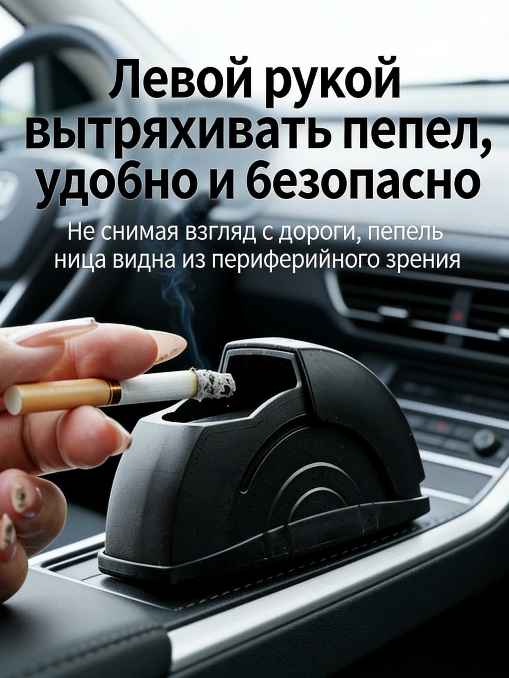 Автомобильная пепельница на дверь, чёрная, ветрозащита, до 20 окурков, термостойкий материал