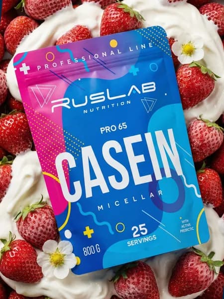 Казеиновый протеин CASEIN PRO 65,белковый коктейль (800 гр),вкус клубника со сливками