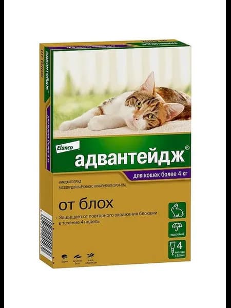 Адвантейдж капли от блох для кошек более 4 кг, 4 пипетки
