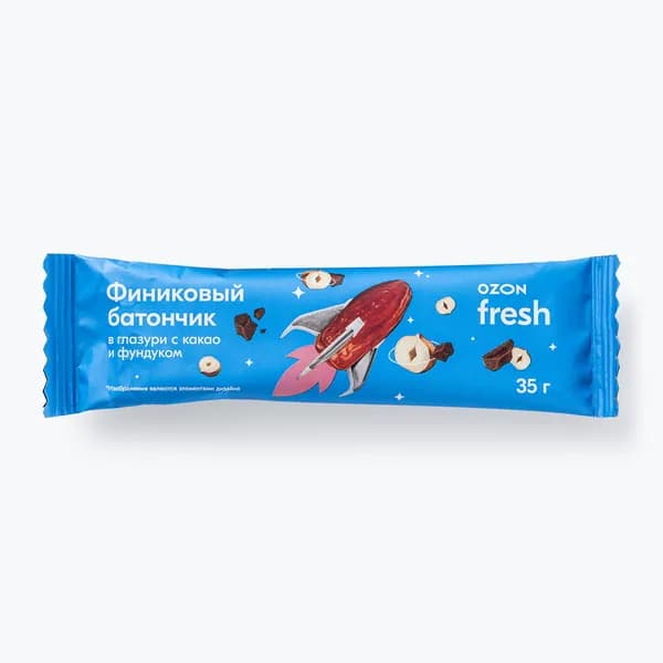 Батончик финиковый глазированный с фундуком и какао 35 г, Ozon fresh