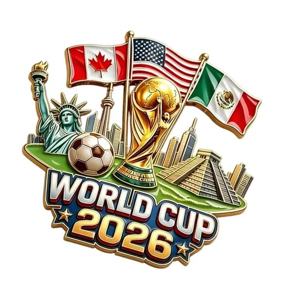 Креативный значок турнира 2026 года с национальными флагами и символами