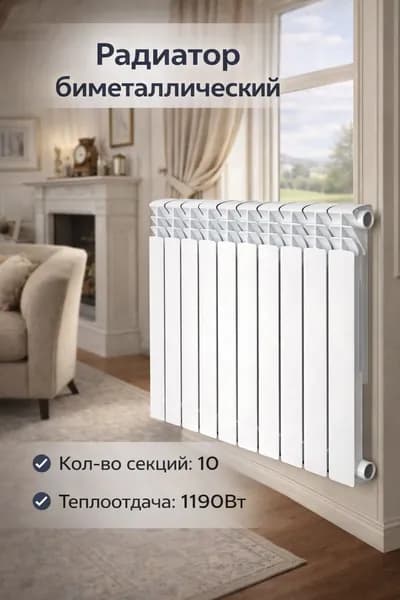 Радиатор биметаллический LONTEK "RT10-500F2", 10 секций, белый