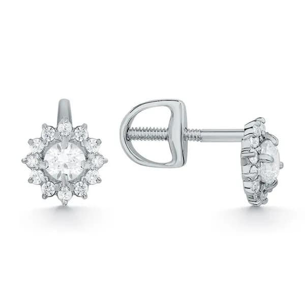 Серьги Костромской Ювелирный Завод из белого Золота 585 пробы с фианитами