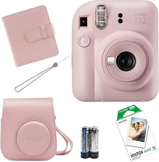 Фотоаппарат Instax Fujifilm Mini 12 розовый, сумка, вешалка, аккумулятор, 10 пленок, альбом