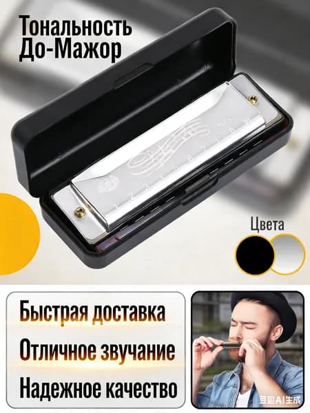 Губная гармошка диатоническая, серебряная