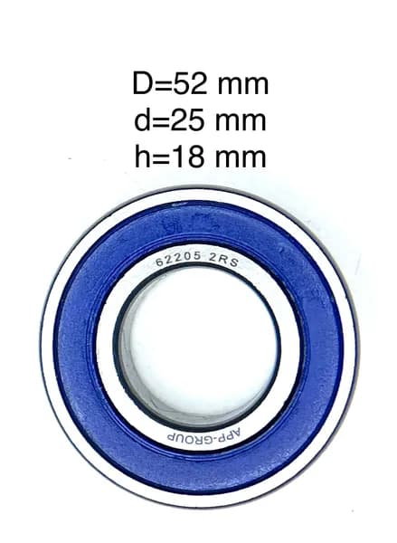 Подшипник 62205 2RS (180505) 25*52*18мм (внутр. диам-25мм, внешний диаметр 52мм, ширина 18мм)