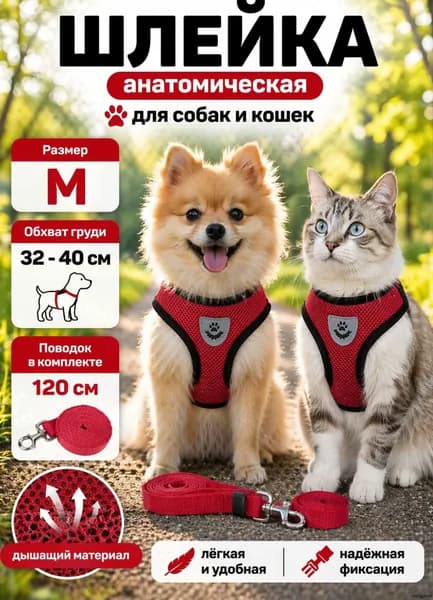 Шлейка для собак и кошек с поводком