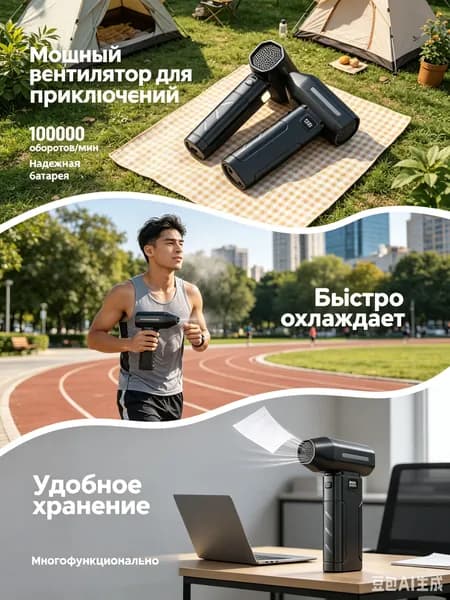 Фен для розжига углей с аккумулятором / воздуходувка для костра с встроенным фонариком / вентилятор для гриля и барбекю