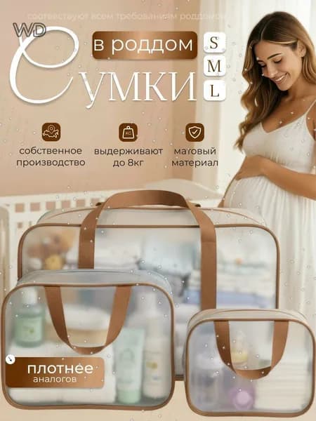 Сумки в роддом прозрачные для беременных набор 3 шт. без наполнения мамы и малыша