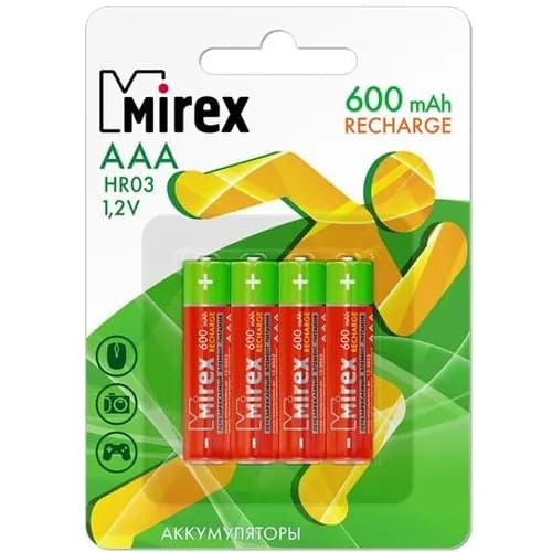 Аккумуляторная батарейка ААА Mirex HR03 600мА/ч Ni-Mh в блистере 4шт.