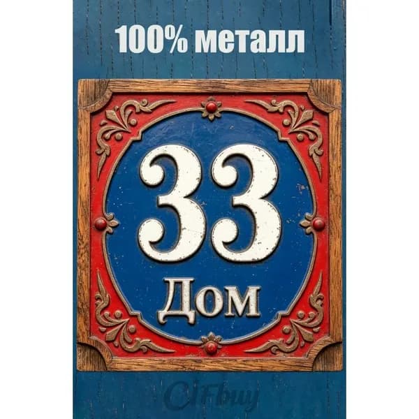 Табличка с номером дома 33 Классический цвет, металл, 20х20 см.