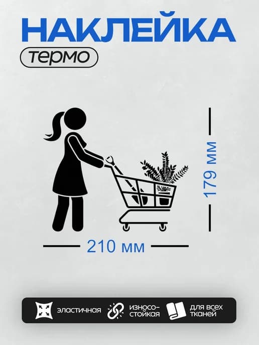 Термонаклейка на одежду DTF Женщина с тележкой, в которой